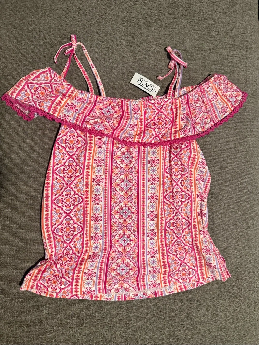 The Children's Place Pink & Coral Ruffle Off-Shoulder Tank Top